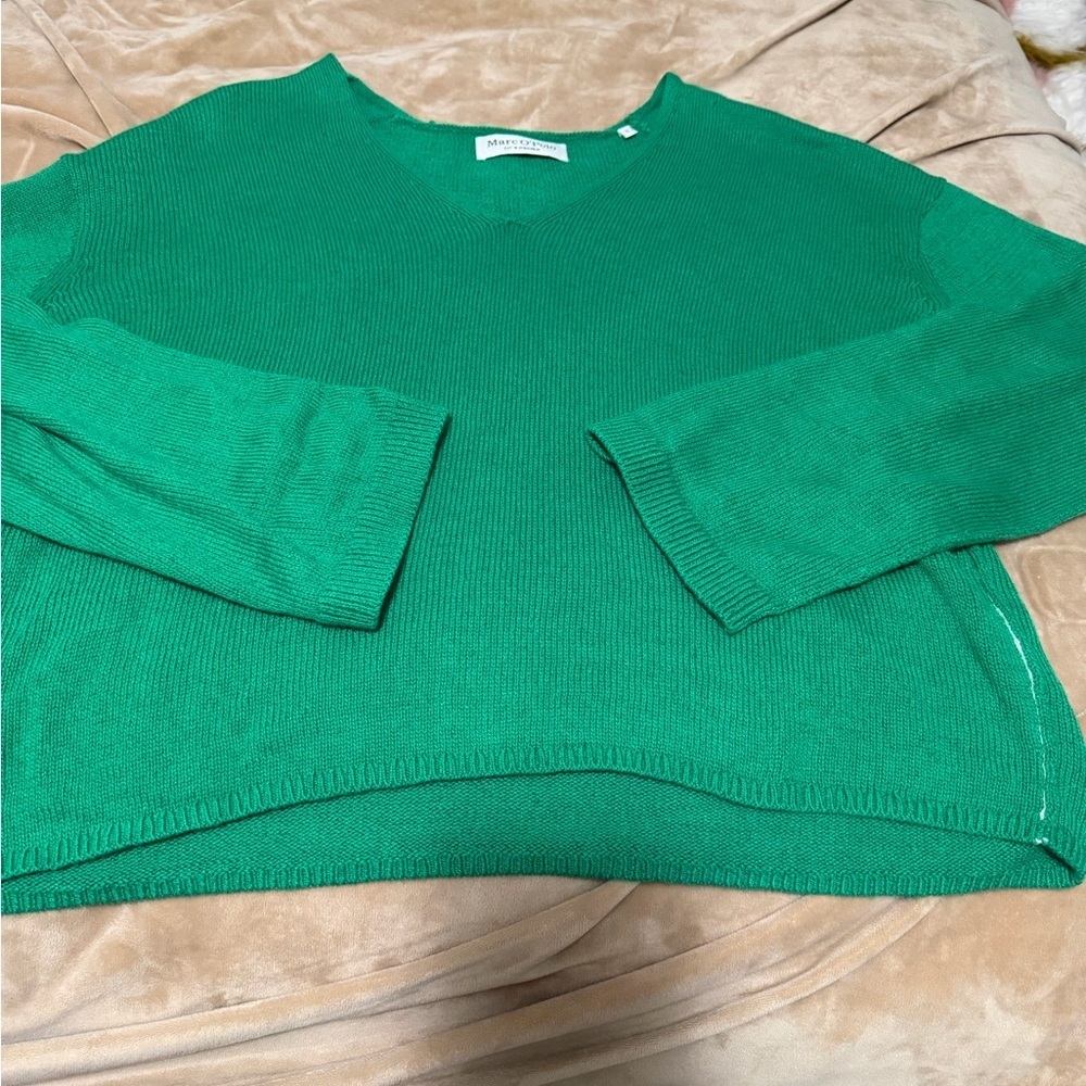 Marco OPolo Bright Green V-Neck Lightweight Silk Knit Sweater Women’s Small 🍀🍀